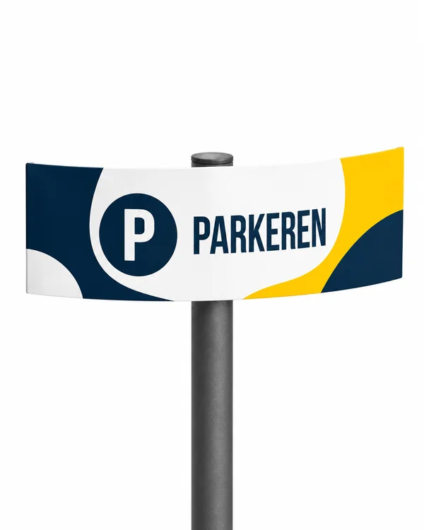 Bewegwijzering met parkeerbord op een enkele paal — voorbeelduitvoering